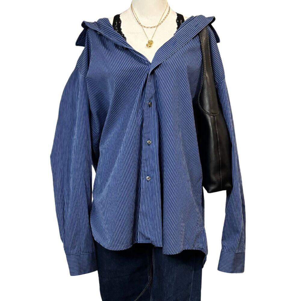 Apt. 9 Blue White Stripe Oversized Button Down Shirt Cotton XXL Coastal Grandma